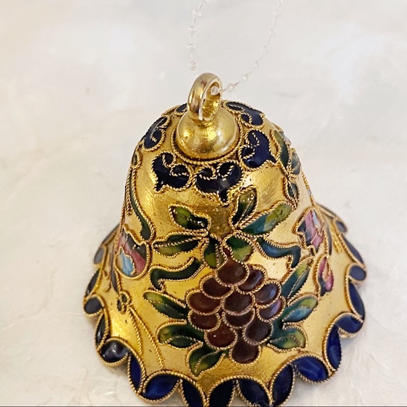 Gold Tone Cloisonné Enamel Butterfly Grape Holiday Bell Ornament - Picture 9 of 10